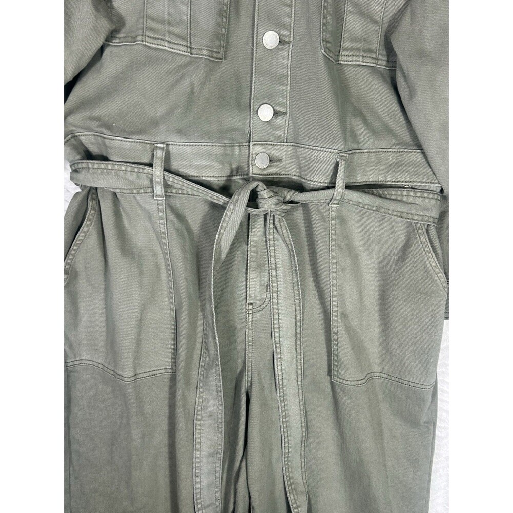 Lane Bryant Jumpsuit Womens 22L Plus Green Utility Button Front Belted Pockets - Picture 7 of 10